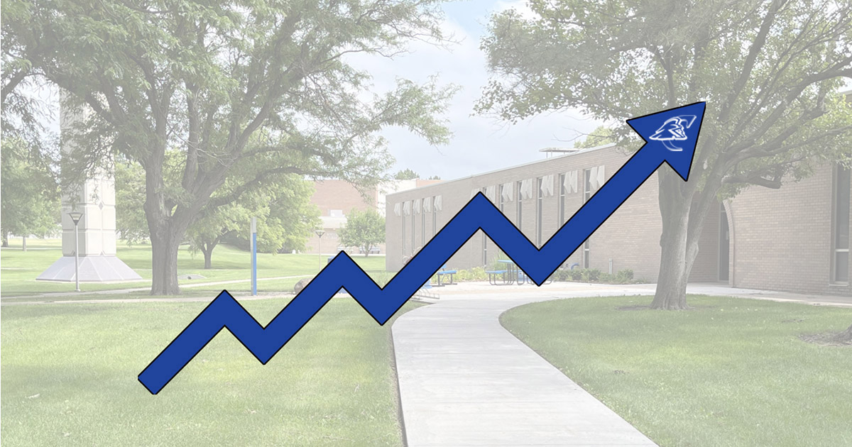 CCC Student Union in the background of a graph arrow trending upward.