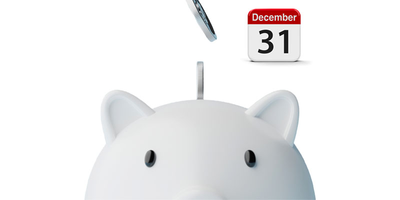 Piggy bank with a date of Dec. 31 above